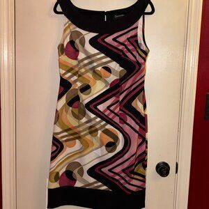 Connected Apparel Geometrical Pink & Black Sleeveless Sheath Dress